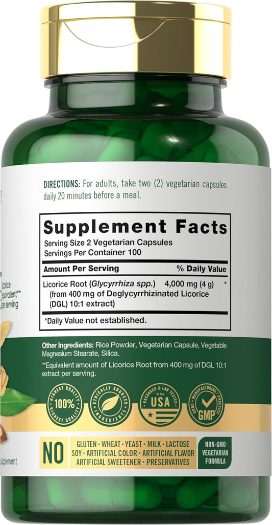 Carlyle Dgl Deglycyrrhizinated Licorice Capsules | 200 Count | 4000Mg | Vegetarian, Non-Gmo & Gluten Free Supplement