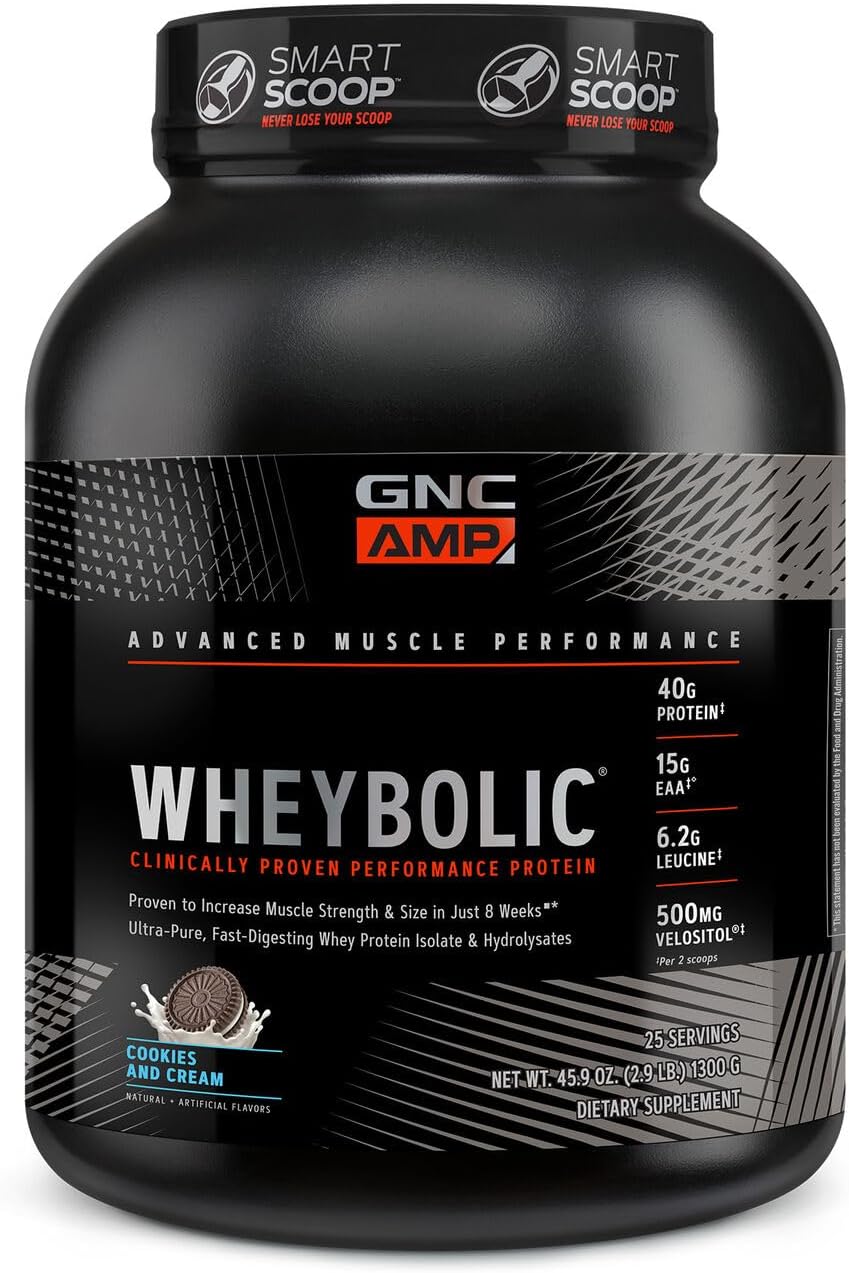 Gnc Amp Wheybolic Protein Powder | Targeted Muscle Building And Workout Support Formula | Pure Whey Protein Powder Isolate With Bcaa | Gluten Free | Cookies And Cream | 25 Servings