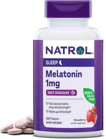 Natrol Melatonin 1mg, Strawberry-Flavored Dietary Supplement for Restful Sleep, 200 Fast-Dissolve Tablets, 200 Day Supply