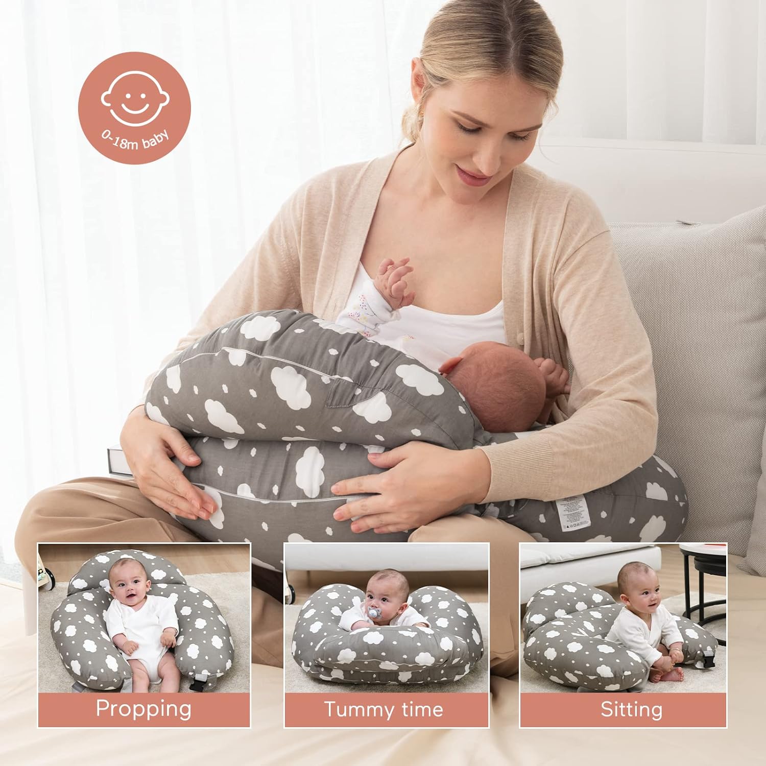 Momcozy Nursing Pillow for Breastfeeding, Original Plus Size Breastfeeding Pillows for More Support for Mom and Baby, with Adjustable Waist Strap and Removable Cotton Cover, Grey : Baby