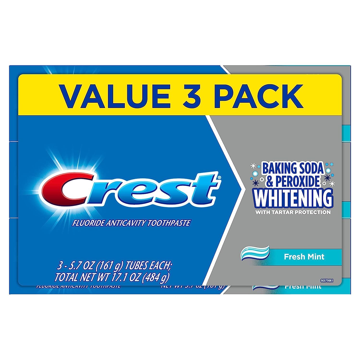 Crest Baking Soda & Peroxide Whitening With Tartar Protection Toothpaste, Fresh Mint, 6.4 Oz, 3 Count