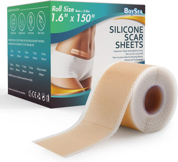 Professional Silicone Scar Sheets (1.6" X 150" Scar Roll-3.8M) - Scars Removal Treatment - Reusable Silicone Scar Tape Strips Type For Keloid, C-Section, Surgery, Burn, Acne Et