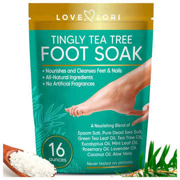 Love, Lori Tea Tree Oil Epsom Salt Foot Soak For Dry Cracked Feet (16Oz) - Foot Soaking Salts For Foot Soaking Tub - Pedicure & Foot Spa Soak W/ Natural Essential Oils