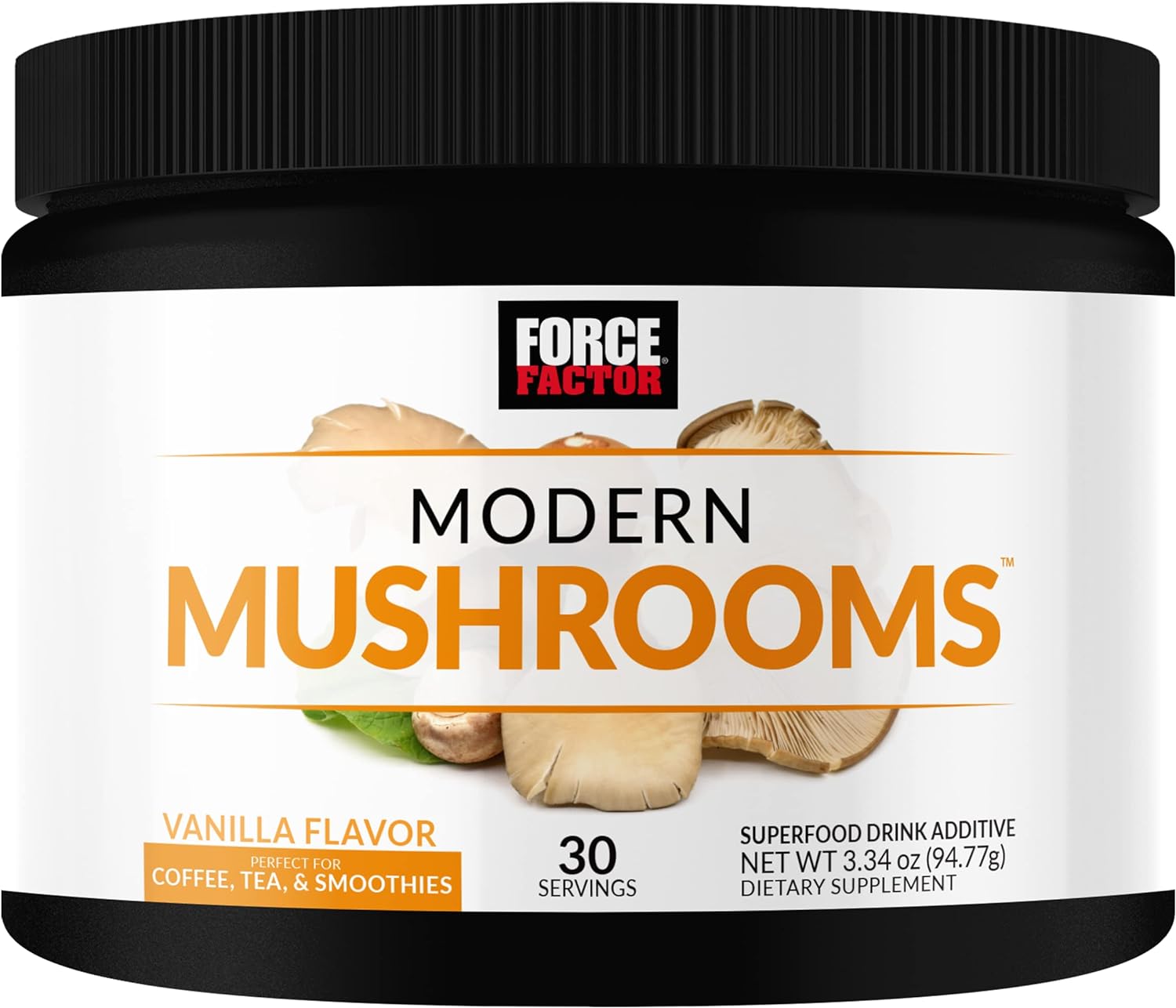 FORCE FACTOR Modern Mushrooms Powder, Mushroom Supplement with Lions Mane, Turkey Tail, & Cordyceps to Support Energy, Focus, Immunity, & Digestion, Vanilla Flavor, 30 Servings