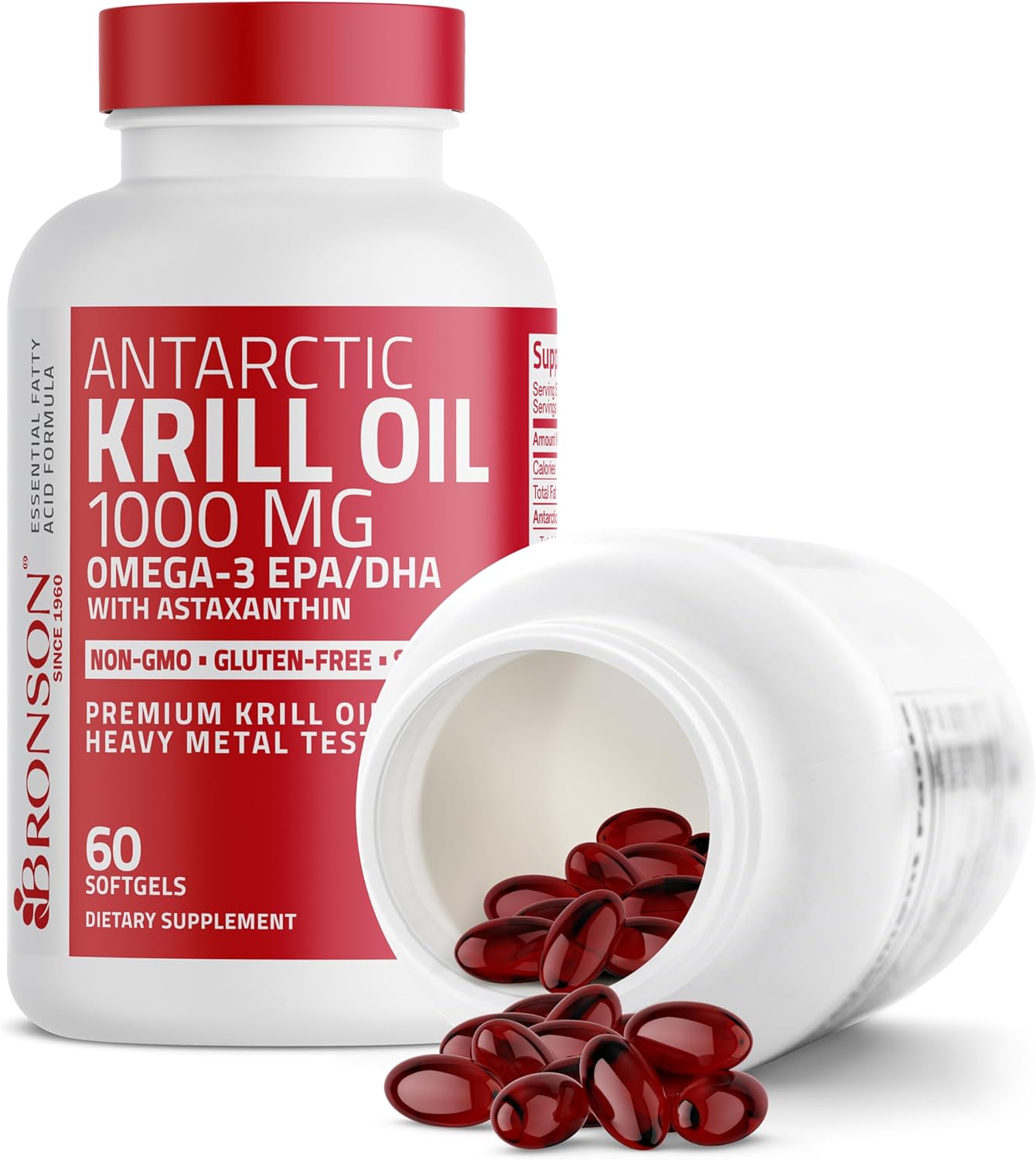 Bronson Antarctic Krill Oil 1000 mg with Omega-3s EPA, DHA, Astaxanthin and Phospholipids 60 Softgels : Health & Household