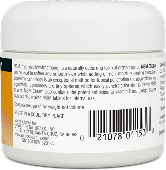 Source Naturals Msm Cream - Contains Vitamin E And Ginkgo - 2 Oz