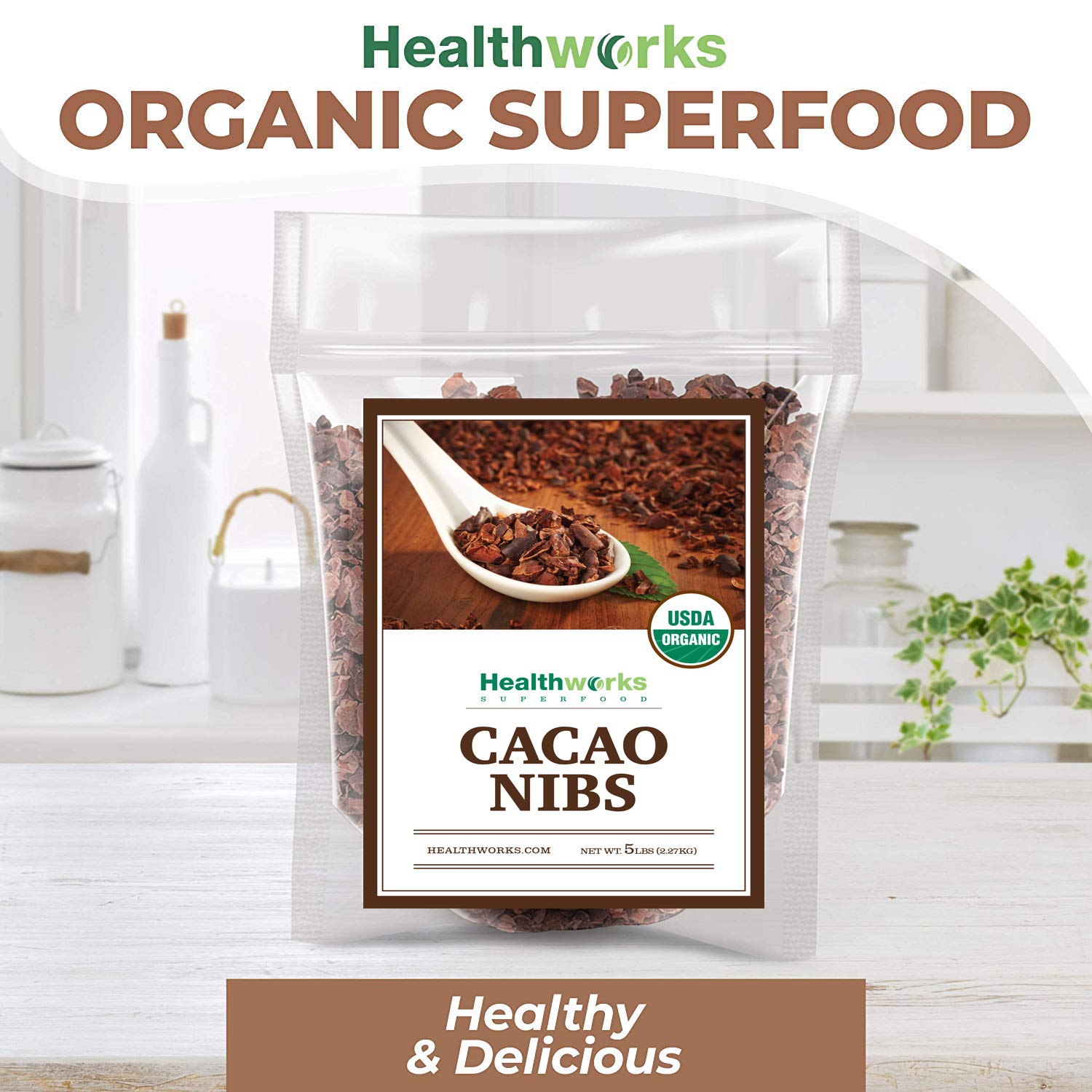 Healthworks Cacao Nibs Raw Organic (80 Ounces / 5 Pound) | Criollo Bean | Unsweetened Chocolate Substitute | Certified Organic | Keto, Vegan & Non-GMO | Antioxidant Superfood : Books