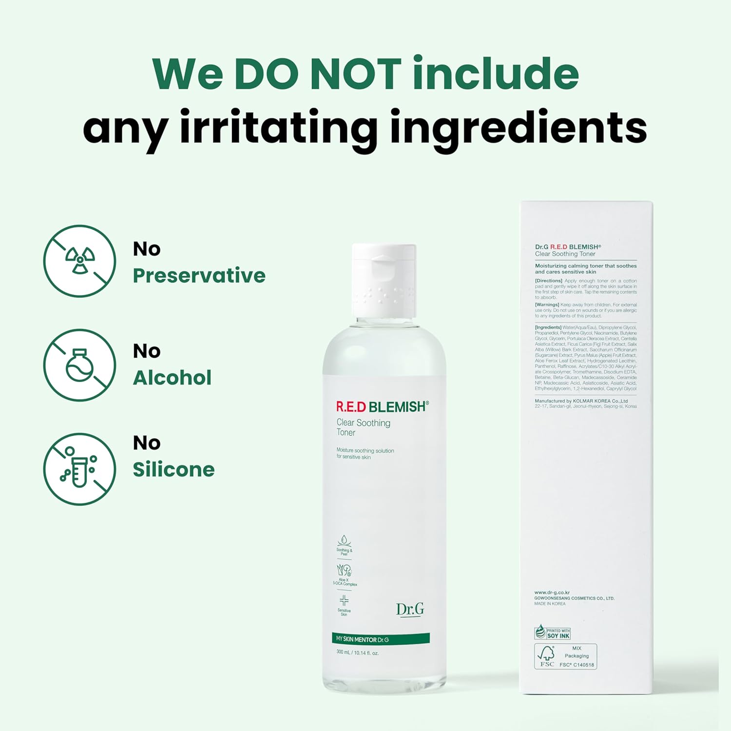 Dr.G Red Blemish Clear Soothing Toner 10.14Oz Korea Beauty : Beauty & Personal Care