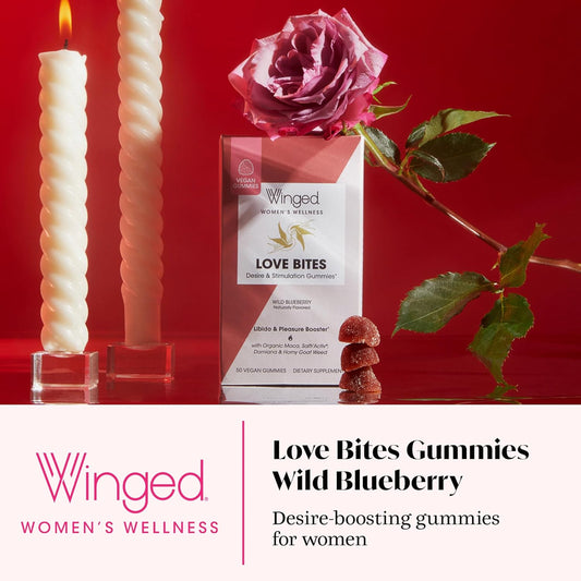 Winged Wellness Love Bites - In The Mood Organic Gluten Free, Non Gmo Formula Designed By Women For Women - Stress Management + Feeling Hot Energy - 50 Ct