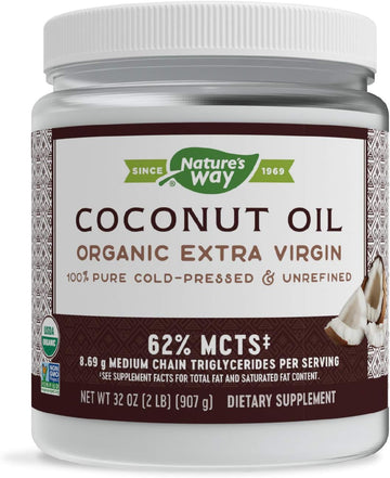 Nature's Way Organic Extra Virgin Coconut Oil, Pure Source of MCTs, Cold-Pressed, 32 Oz