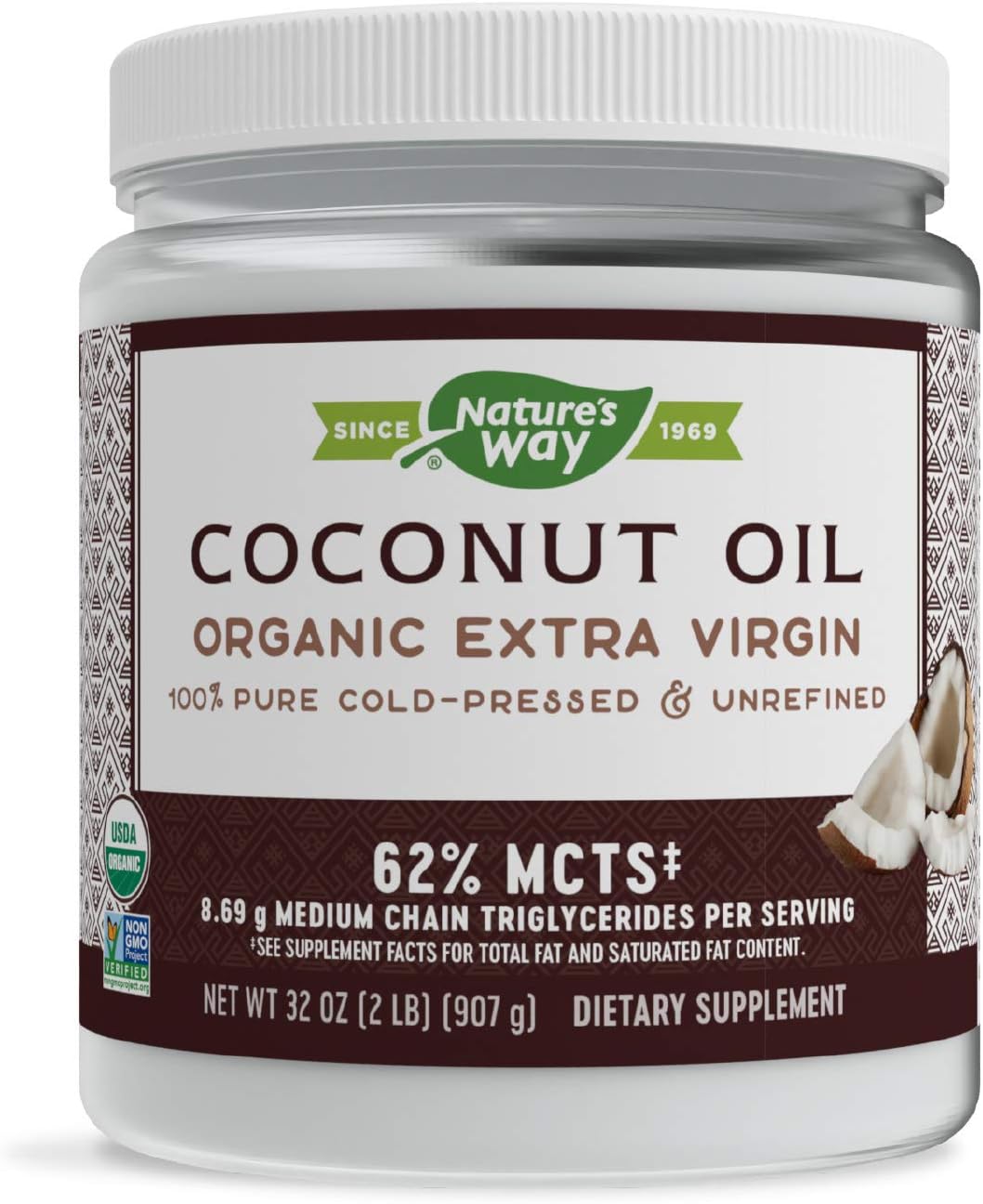 Nature'S Way Organic Extra Virgin Coconut Oil, Pure Source Of Mcts, Cold-Pressed, 32 Oz