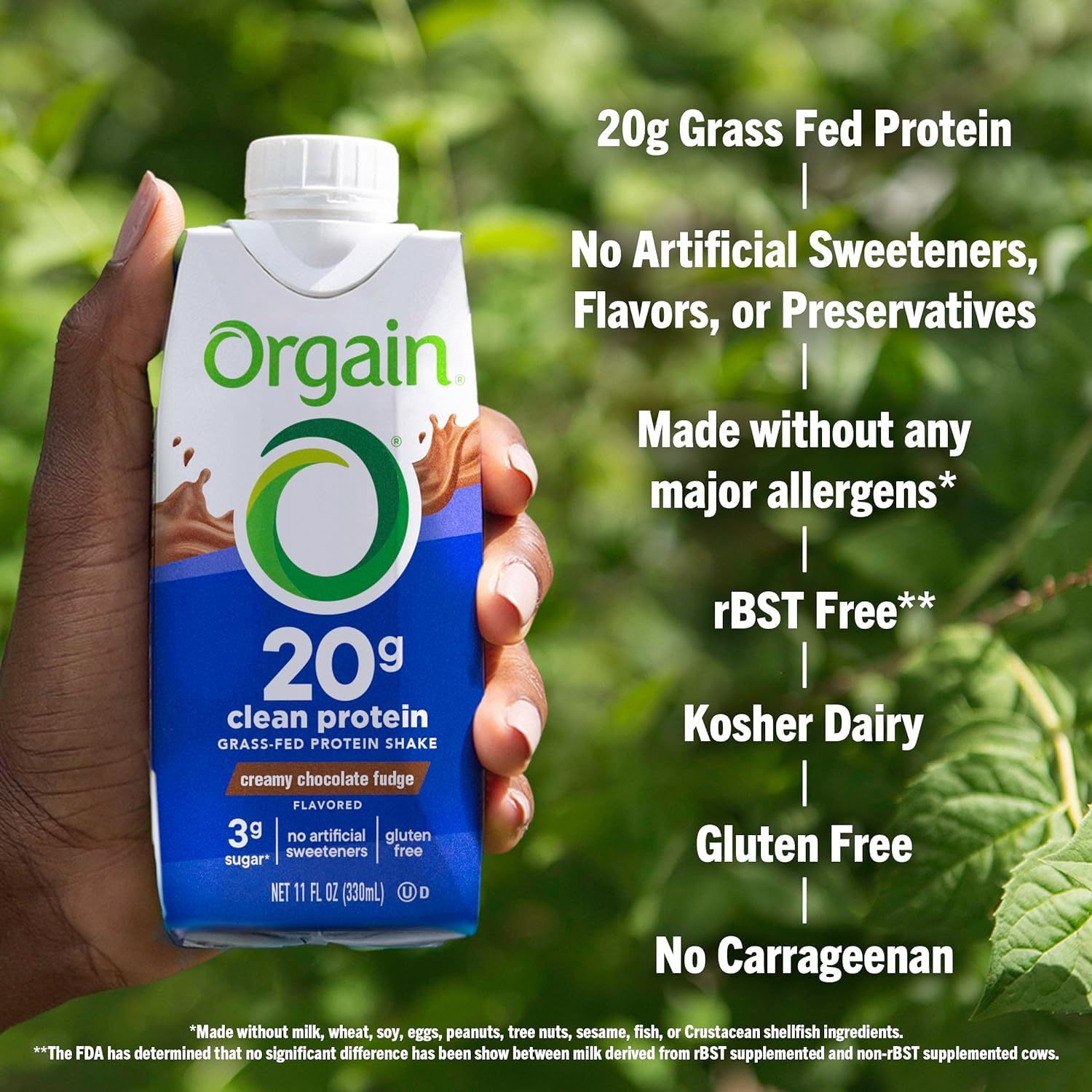 Orgain Clean Protein Shake, Grass Fed Dairy, Creamy Chocolate Fudge - 20G Whey High Protein, Kosher, Ready To Drink, Low Net Carbs, Gluten Free, No Soy Ingredients, 11 Fl Oz (Pack Of 12)