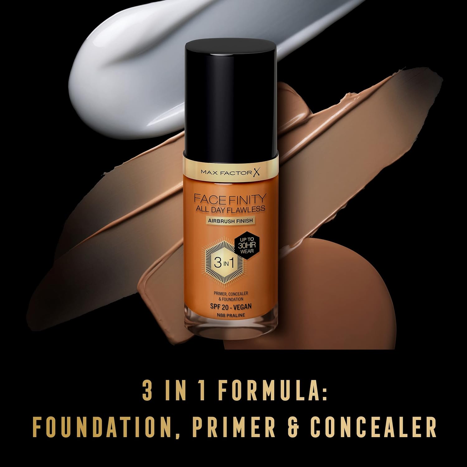 Max Factor Facefinity 3-in-1 All Day Flawless Liquid Foundation, SPF 20 - 88 Praline, 30 ml : Amazon.co.uk: Beauty