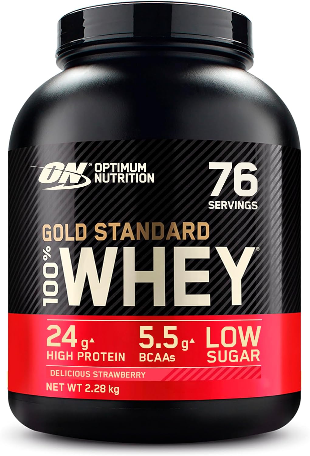 Optimum Nutrition Gold Standard Whey Muscle Building And Recovery Protein Powder With Naturally Occurring Glutamine And Amino Acids, Delicious Strawberry, 76 Servings, 2.28Kg, Packaging May Vary