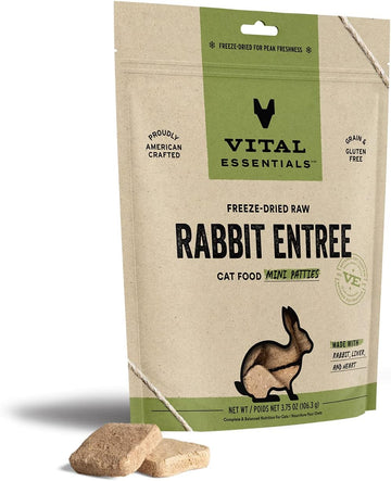 Vital Essentials Freeze Dried Raw Cat Food, Rabbit Mini Patties Entree, 3.75 Oz