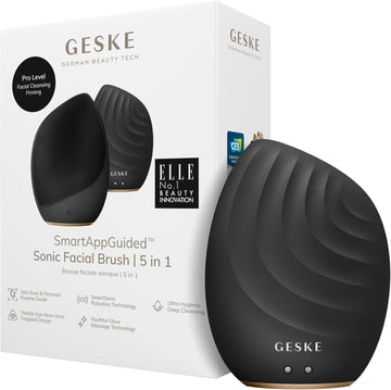 Geske Smartappguided™ Sonic Facial Brush 5 In 1 | Vibrating Electric Facial Cleansing Brush | Soft Silicone Brush | Professional Facial Cleanser | Skin Cleanser & Exfoliator | Face Massager