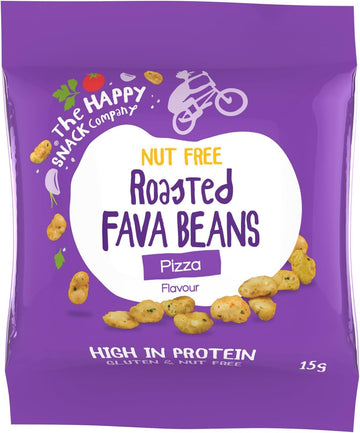 The Happy Snack Company Roasted Fava Beans, Pizza Flavour, Lunchbox Friendly Healthy Snacks, Vegan, High Protein, Low Sugar, Nut And Gluten Free, School Snacks,15G Portion, Trial Pack Of 4