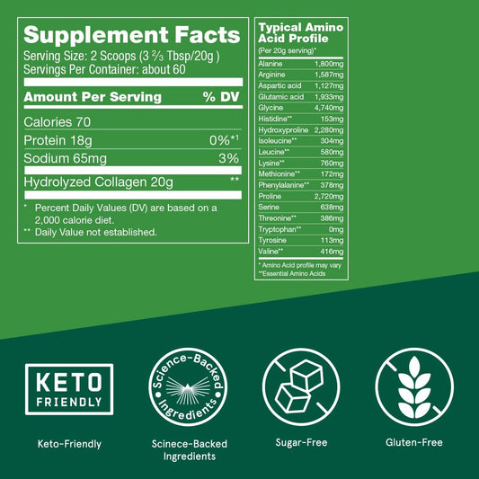 Bulletproof Unflavored Collagen Peptides Powder, 42.3 Ounces, Grass-Fed Collagen Protein And Amino Acids For Skin, Bones And Joints