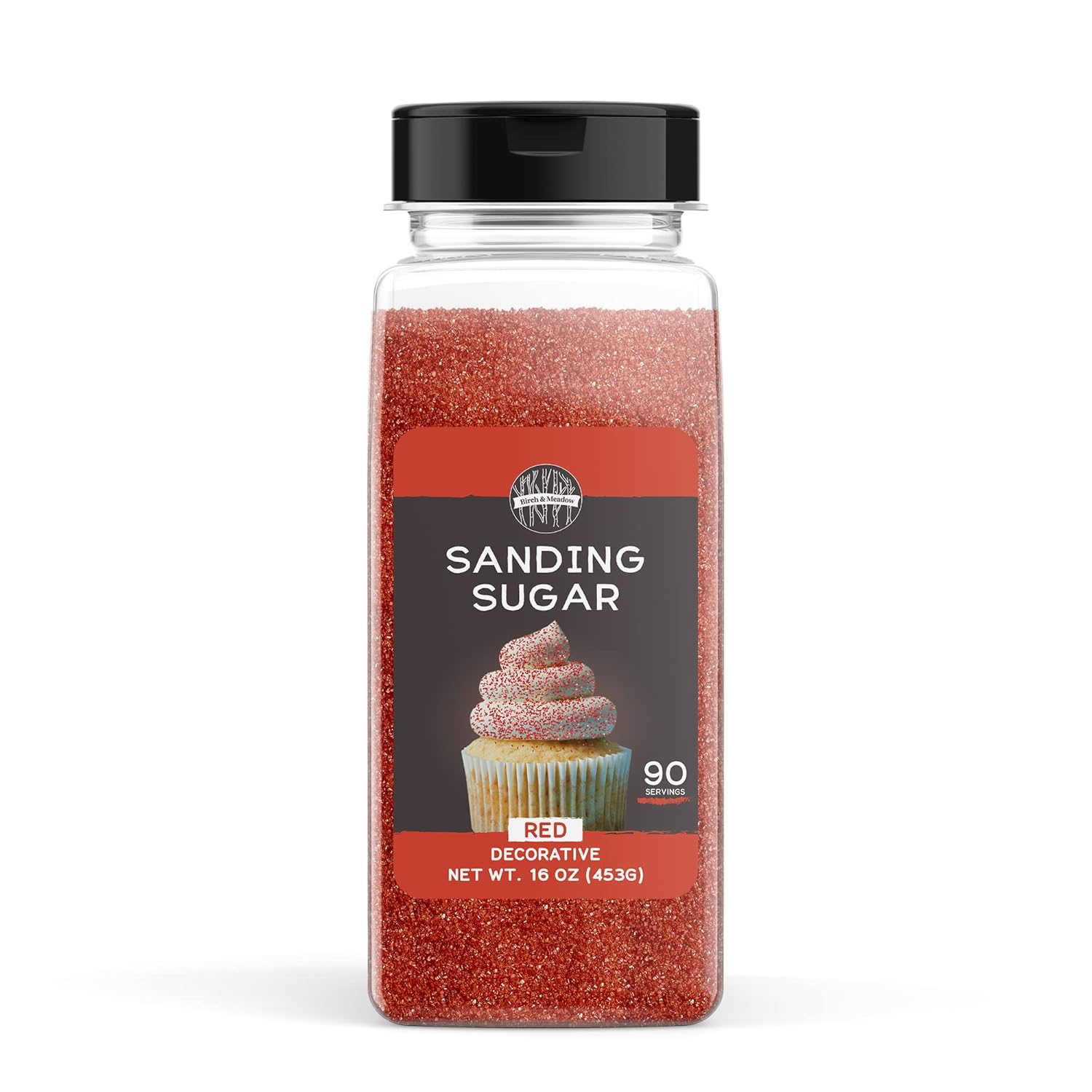Birch & Meadow Sanding Sugar, Red, 1 Lb, Colorful Sugar Crystals For Festive Holiday Baking