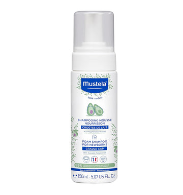 Mustela Cradle Cap Foam Shampoo For Newborn - Baby Shampoo With Naturally Derived Avocado Polyphenols - Tear-Free & Fragrance-Free - 5.07 Fl. Oz