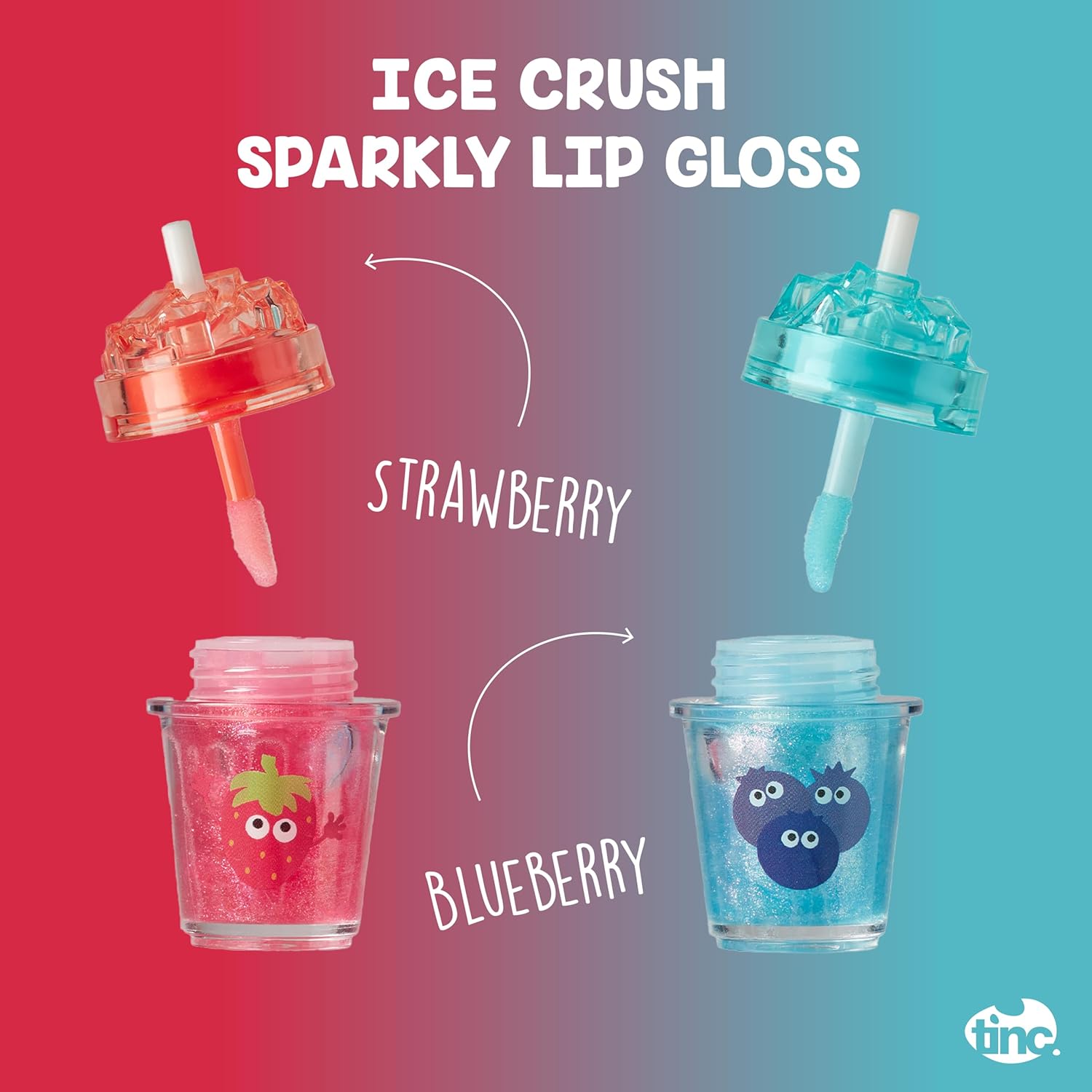 Tinc Scented Sparkly Lip Gloss - Ice Design - Delicious Scents: Strawberry And Blueberry - Lip Moisturising - Gift Idea - 2 In Pack