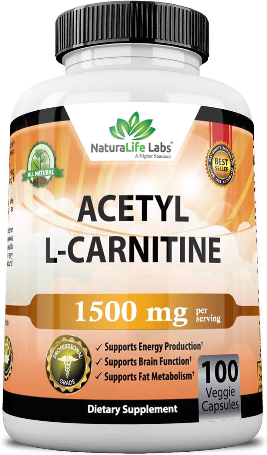 Acetyl L-Carnitine 1,500 mg High Potency Supports Natural Energy Production, Sports Nutrition, Supports Memory/Focus - 100 Veggie Capsules