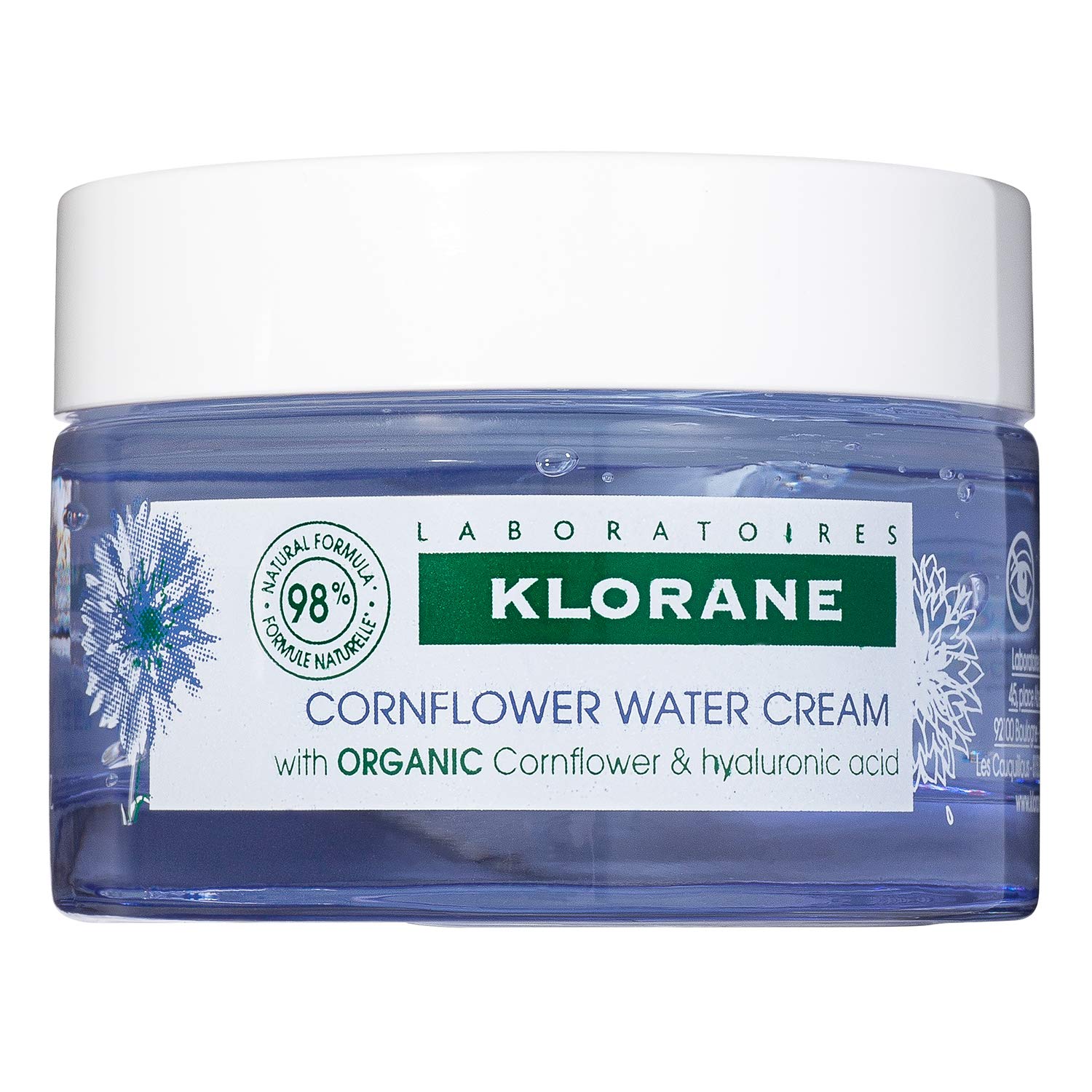 Klorane - Hydrating Water Cream with Organically Farmed Cornflower & Hyaluronic Acid - Plumping & Brightening - For Puffiness & Dark Circles - Paraben & Silicone-Free - 1.6 fl. oz