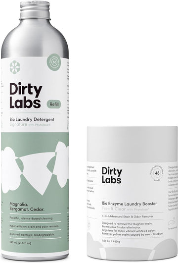 Dirty Labs | Signature Sustainable Set | Signature 80 Loads & Bio-Enzyme Booster | Hyper-Concentrated | High Efficiency & Standard Machine Washing | Nontoxic, Biodegradable