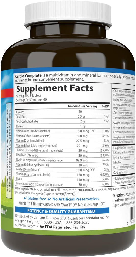 Carlson - Cardio Complete, Advanced Circulation Multivitamin, Heart Health, Circulatory Support, 180 Tablets