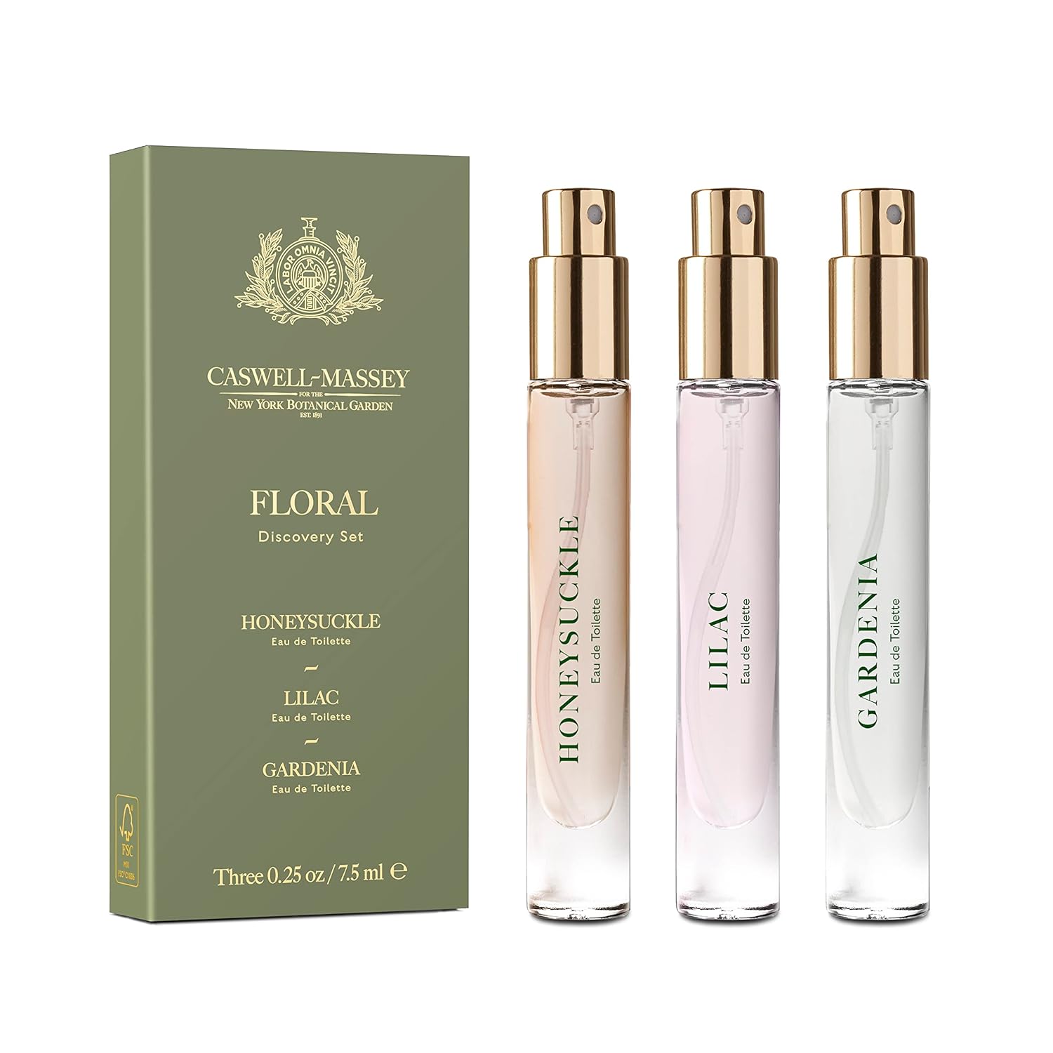 Caswell-Massey Floral Discovery Set – Includes Gardenia, Lilac & Honeysuckle – Travel Size Perfume For Women, Elegant Floral Scents – Botanical Perfume Gift Set – Made In Usa, 0.25 Fl Oz Each