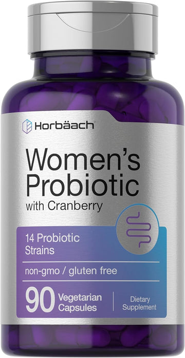 Horbaach Probiotic For Women With Cranberry | 90 Capsules | 14 Probiotic Strains | Non-Gmo, Gluten Free Supplement