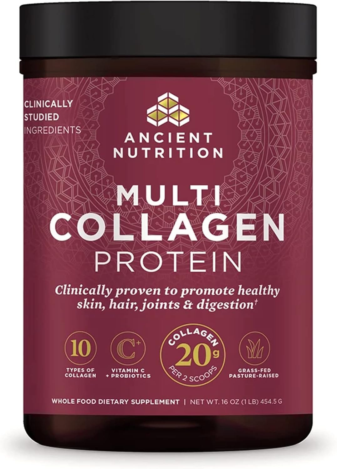 Ancient Nutrition Collagen Powder Protein With Probiotics, Unflavored Multi Collagen Protein With Vitamin C, 45 Servings, Hydrolyzed Collagen Peptides Supports Skin And Nails, Gut Health, 16Oz