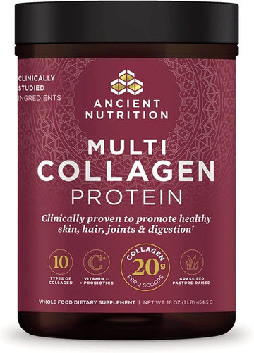 Ancient Nutrition Collagen Powder Protein With Probiotics, Unflavored Multi Collagen Protein With Vitamin C, 45 Servings, Hydrolyzed Collagen Peptides Supports Skin And Nails, Gut Health, 16Oz