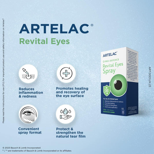 Artelac Revital Eyes Spray, Pro Defence Dry Eye Spray, Irritation, Inflammation And Redness, Preservative Free Eye Mist - Long Lasting Relief, Contact Lens Friendly, 17Ml
