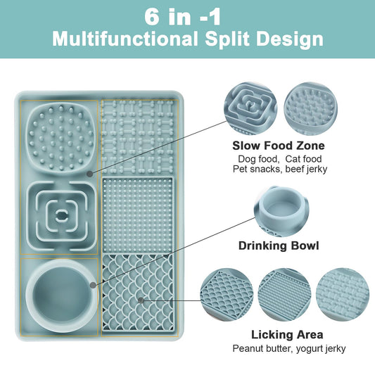 Licking Mat for Dogs and Cats, Slow Feeder Lick Pad with Suction Cups for Food and Water, Silicon Feeding Mat Perfect for Anxiety Relief Suitable for Butter Food Yogurt Peanut (Blue)
