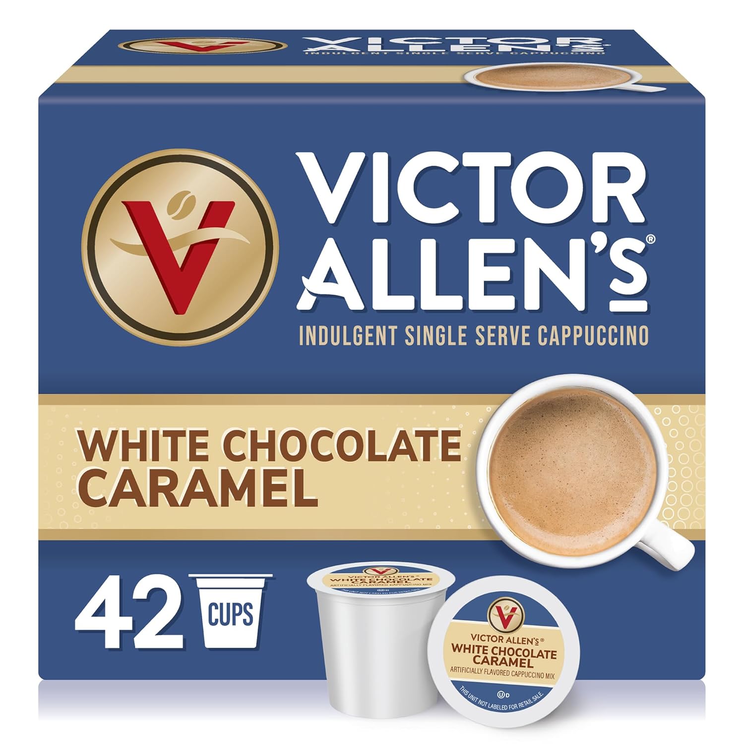 Victor Allen'S Coffee White Chocolate Caramel Flavored Cappuccino Mix, 42 Count, Single Serve Cups For Keurig K-Cup Brewers, Packaging May Vary