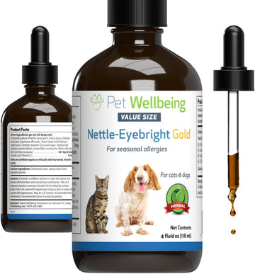 Pet Wellbeing Nettle-Eyebright Gold For Dogs & Cats - Vet-Formulated - Seasonal Sneezing, Itching, Watery Eyes - Natural Herbal Supplement 4 Oz (118 Ml)