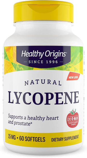 Healthy Origins Lycopene (Natural), 15 mg - Antioxidant Supplement - Supports Heart Health & Prostate Health - Non-GMO - Gluten-Free Supplement - 60 Softgels