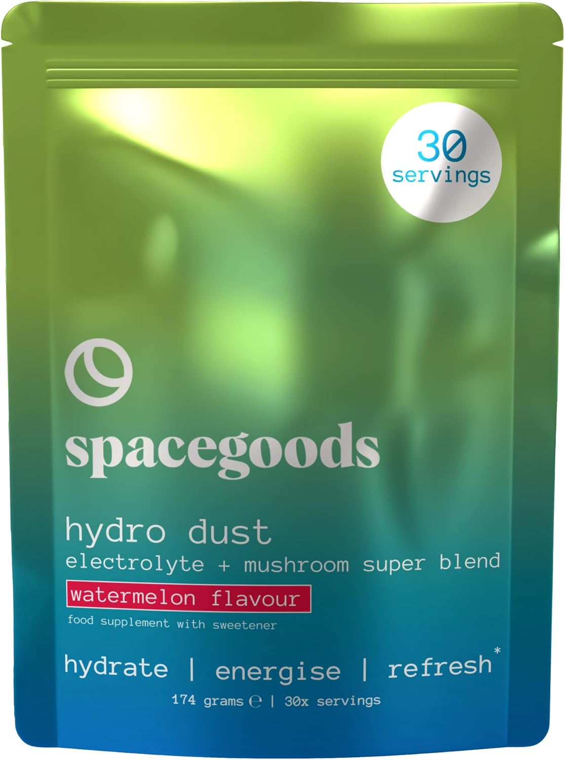 Spacegoods Hydro Dust 174G | 30 Servings | Electrolyte Hydration Blend With Himalayan Pink Salt, Vitamin B & Zinc | Supports Energy, Mental Clarity & Immune Health | No Added Sugar | Watermelon