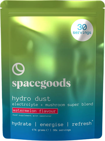 Spacegoods Hydro Dust 174G | 30 Servings | Electrolyte Hydration Blend With Himalayan Pink Salt, Vitamin B & Zinc | Supports Energy, Mental Clarity & Immune Health | No Added Sugar | Watermelon