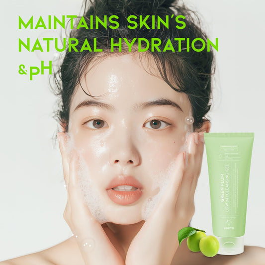 Hydrating Facial Cleanser, Gentle Soothing Korean Cleanser Face Wash For Acne-Prone Sensitive Skin. Green Plum Low Ph Cleansing Gel 200Ml 6.76 Fl. Oz