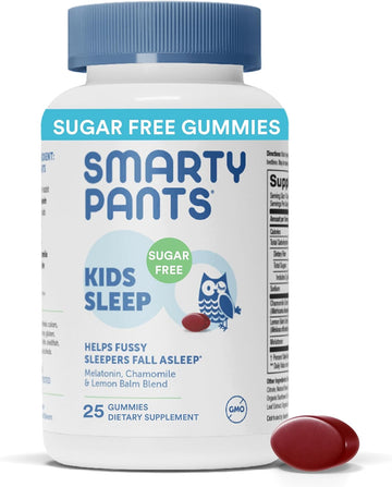 SmartyPants Kids Melatonin Gummies: Sugar Free Sleep Aid with Melatonin, Chamomile & Lemon Balm, Vegan, Gluten Free, Erythritol Free, Watermelon Flavor, 25 Count