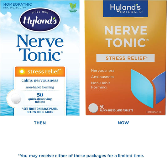 Hyland's Naturals Nerve Tonic Stress Relief Tablets, Natural Relief of Restlessness, Nervousness and Irritability Symptoms, Non-Habit Forming, Quick Dissolving Tablets, 50 Count