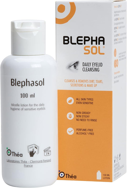 2 x Blephasol 100ml Sensitive Eyelids Eye Lotion & 100 Organic Cotton Pads