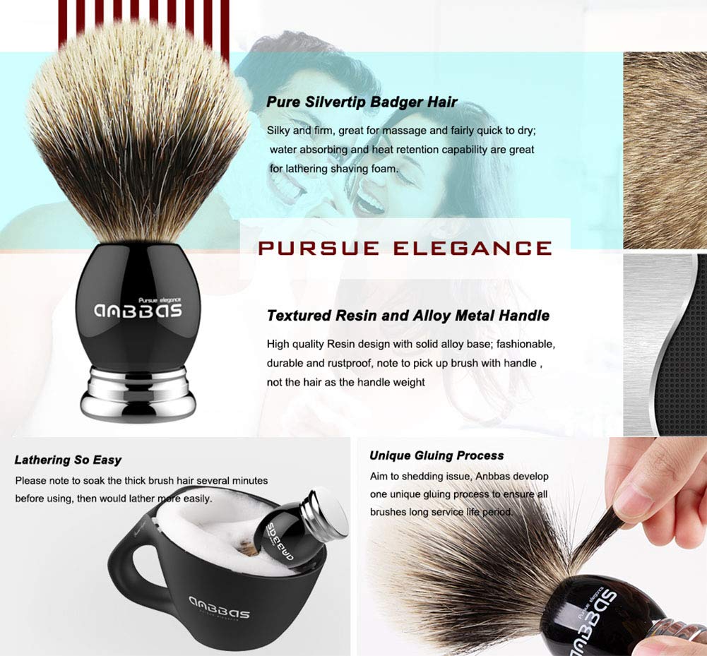 Anbbas Silvertip Badger Shaving Brush,Black Resin & Alloy Handle For Men Wet Shave,Pure Badger Hair,No Hair Shedding,No Terrible Smell : Beauty & Personal Care