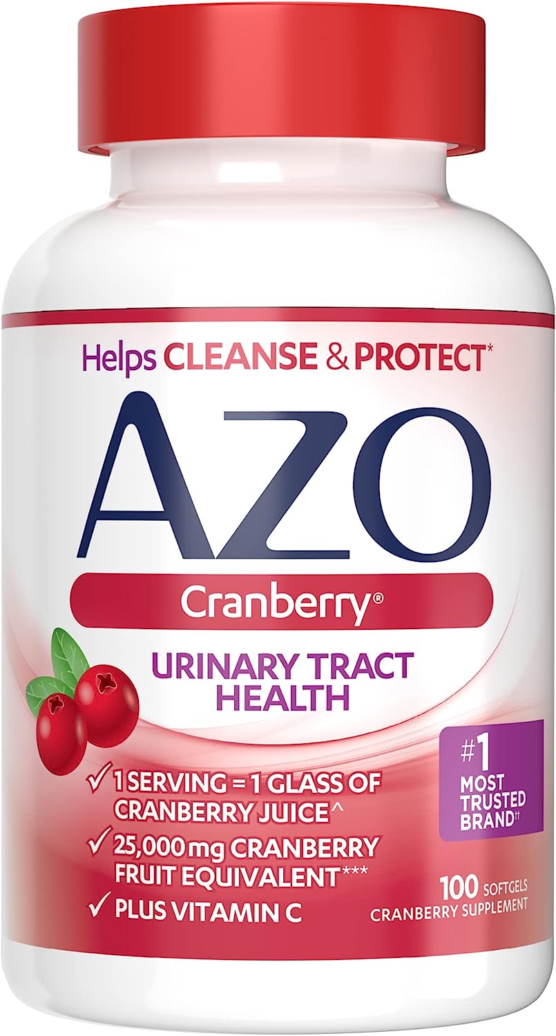 AZO Cranberry Urinary Tract Health Supplement, 1 Serving = 1 Glass of Cranberry Juice, Sugar Free Cranberry Pills, Non-GMO 100 Softgels