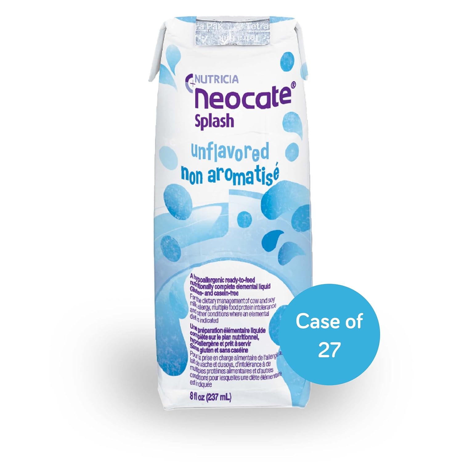 Neocate Splash - Ready-To-Feed Hypoallergenic Amino Acid-Based Toddler And Junior Formula - Unflavored - 8 Fl Oz Box (Case Of 27)