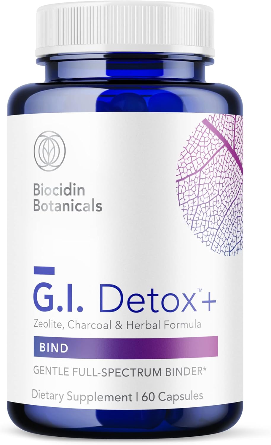 Biocidin G.I. Detox+ Gentle Binder - Activated Charoal, Zeolite & Aloe For Digestive Health - Supports The Gut Cleanse Detox Process - May Reduce Bloating & Gas (60 Capsules)