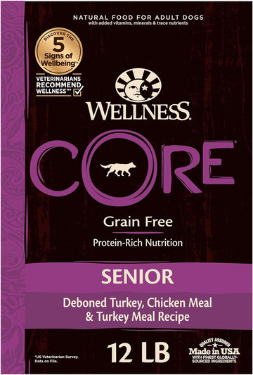 Wellness CORE Grain-Free Senior Dry Dog Food, Made in USA with Natural Ingredients, No Meat by-Product, Fillers, Artificial Flavors, or Preservatives (12-Pound Bag, Turkey)