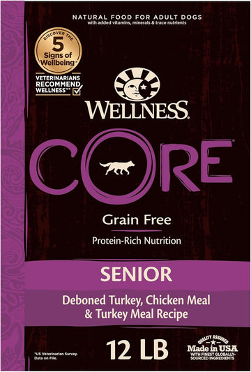 Wellness Core Grain-Free Senior Dry Dog Food, Made In Usa With Natural Ingredients, No Meat By-Product, Fillers, Artificial Flavors, Or Preservatives (12-Pound Bag, Turkey)